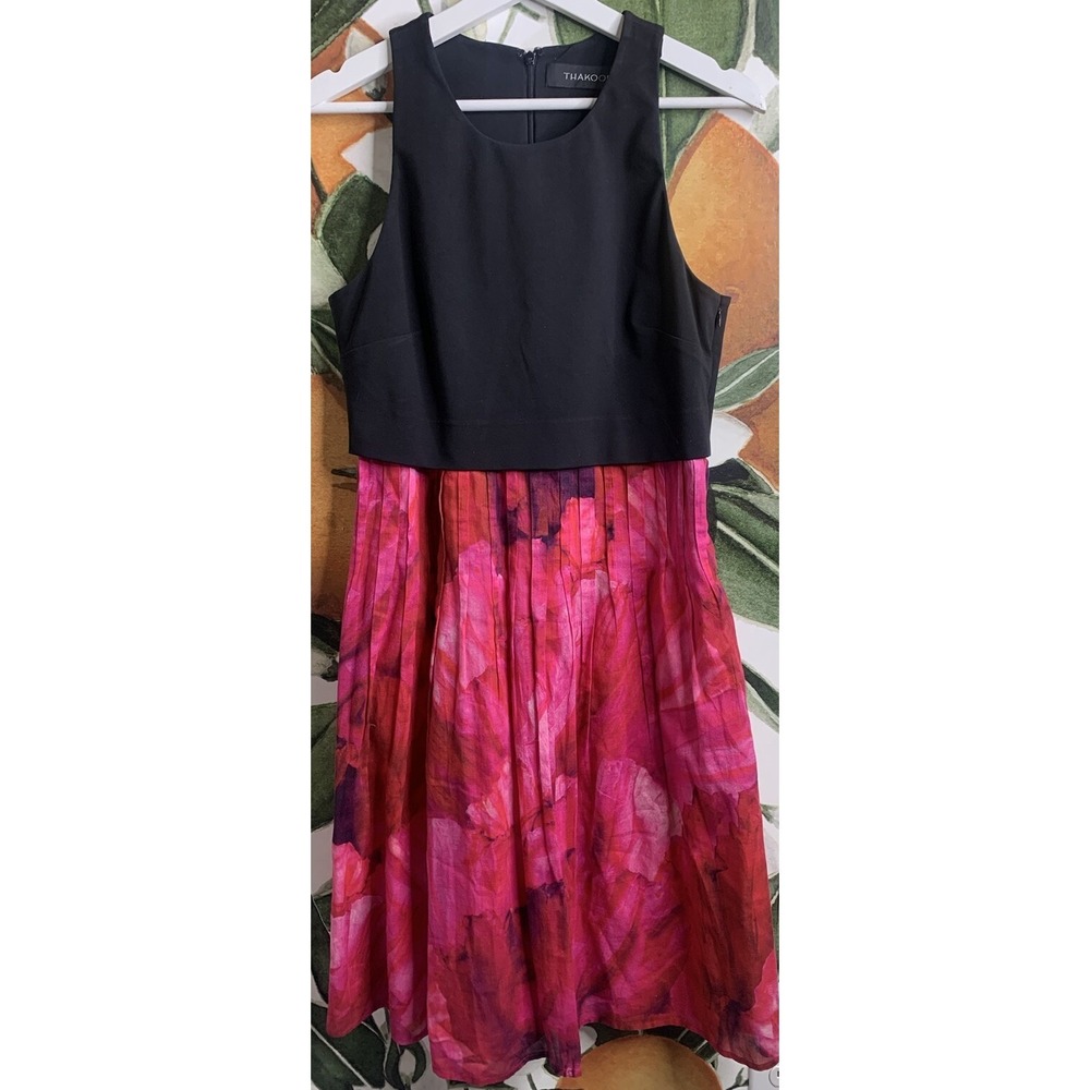 Thakoon Size 6 Tank Dress Pleated Silk Lined Watercolor Pleated Bottom